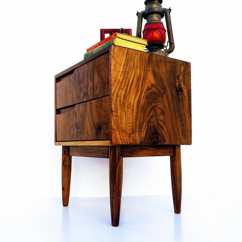 Mid Century Modern Bedside Table/ Mid Mod Nightstand/ Walnut Etsy