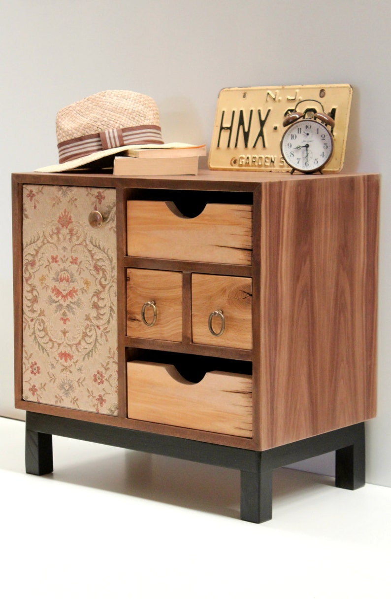 Boho Walnut Nightstand Handmade Bedside Table Solid Wood Weathered Drawers