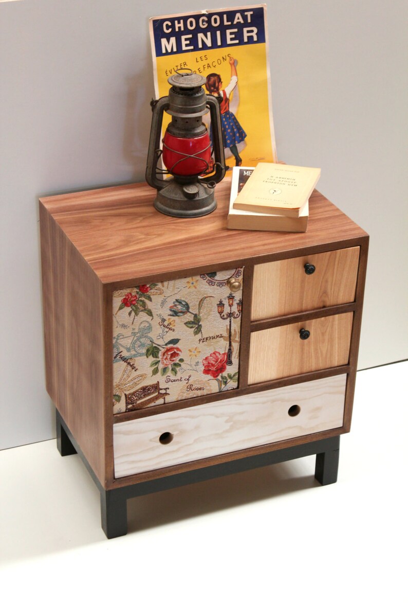 Mid Mod Nightstand Walnut Bedside Table Boho Night Handmade Custom Made