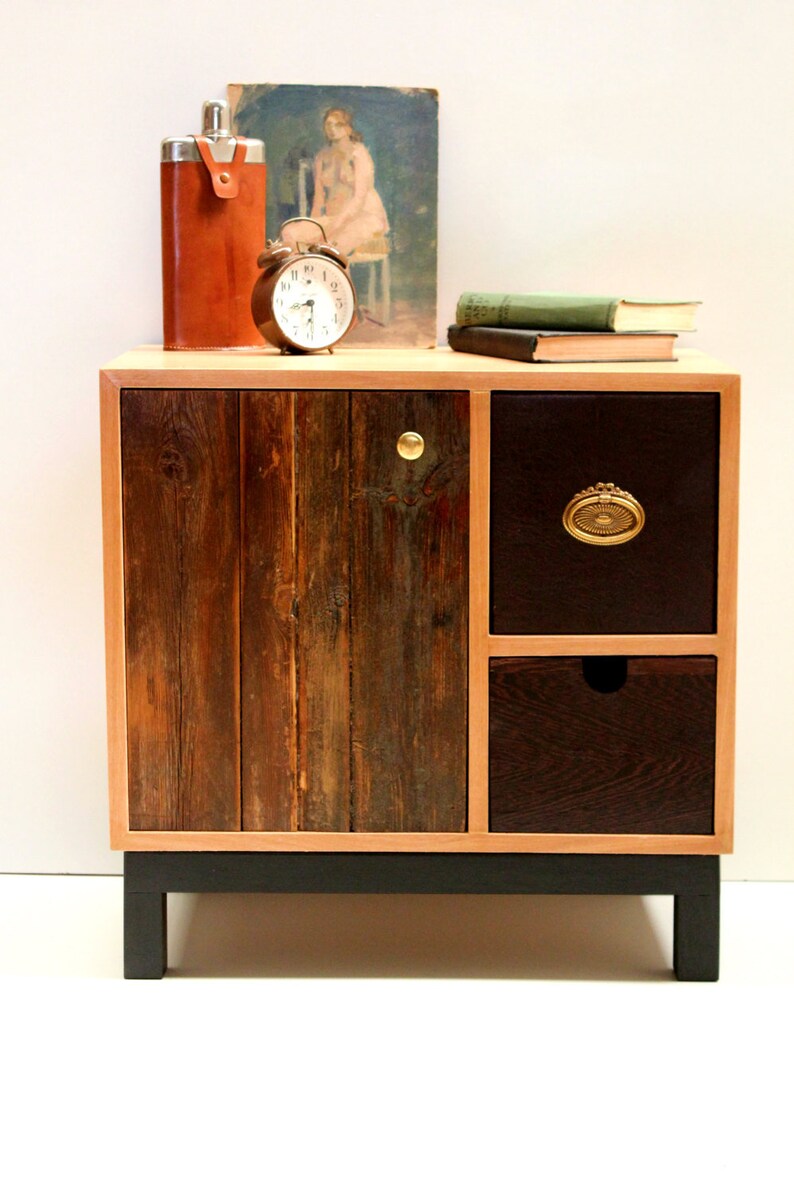 Boho Rustic Nightstand Natural Oak Bedside Table Night Mid Century Modern Handmade Solid Wood