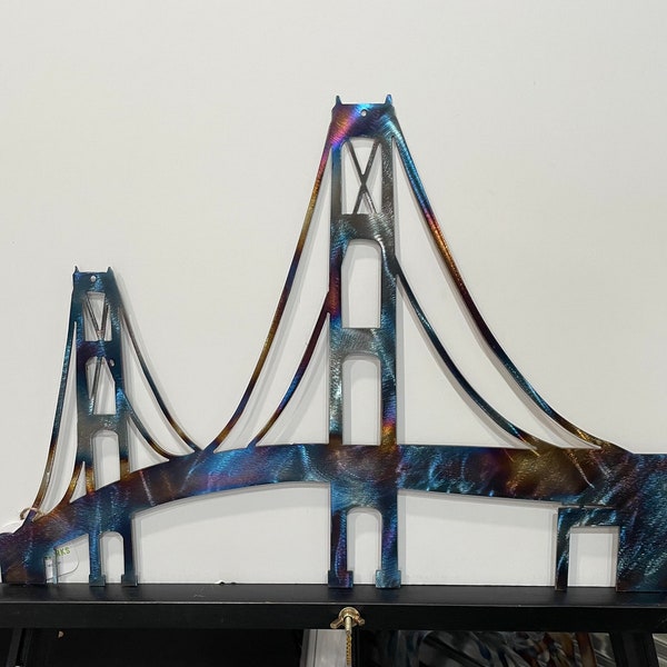 24" Mackinac Bridge Metal Wall Art Décor - Michigan Landmark - Historic Bridge - USA Made- Powder Coated