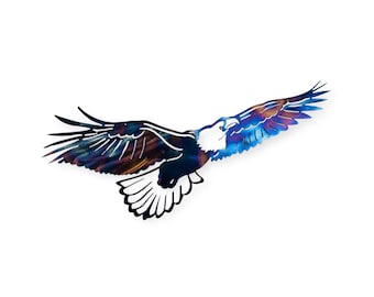 Soaring American Bald Eagle Metal Wall Art: UV Protected Decor