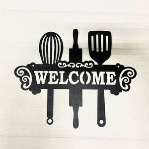 Personalize Kitchen Utensils Welcome Sign Metal Art Wall Decor - Add a Name