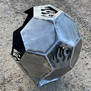 Fire Pit Sphere Side Opening Fire Flames Metal, Plasma Cut and Fabricated Globe UPS Shipping Available image 3