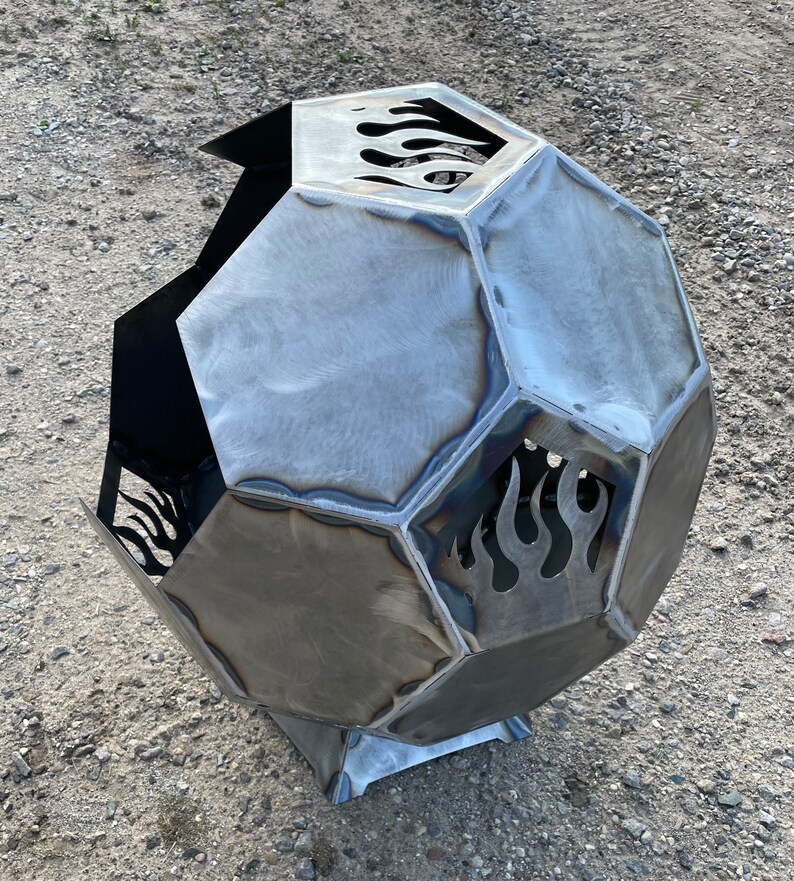 Fire Pit Sphere Side Opening Fire Flames Metal, Plasma Cut and Fabricated Globe UPS Shipping Available image 3