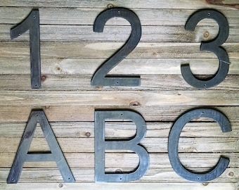 1/16" Thick Metal Letters and Numbers - Arial Bold - Powder Coated Black or Unpainted - With Mounting Holes - Multiple Sizes