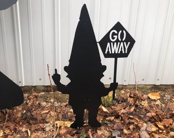 3&#39; Garden Gnome - Flipping Middle Finger and &quot;Go Away&quot; Sign - Made in the USA