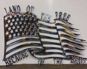 Land of the Free, Because of the Brave American Flag Metal Art Wall Décor/Sign