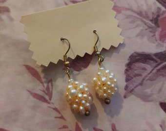 Vintage Pearl Grape Cluster Drop Earrings White