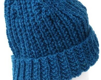 Hand knitted beanie. Handcrafted slouchy hat, knit unisex hat, handknitted hat, ribbed skater beanie, headgear hipster, blue, green, cream