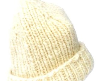 Cream hand knitted beanie. Handcrafted slouchy hat, knitted unisex hat, handknitted hat, knit skater beanie hat, headgear hipster, knitwear