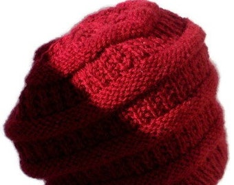 Burgundy knitted hat. Handcrafted beanie, knit men's cap red, handmade beanie, handknitted skater beanie, ladies hat, unisex, knitwear men