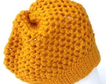 Yellow handcrocheted beanie. Handcrafted mustard yellow slouchy hat, crocheted lady beanie, bobble hat, beanie hat hipster, headgear winter.