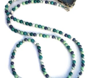 Beaded phone strap, handmade wooden bead phone cord. Crossbody phone strap, phone cord with 8 mm beads, Wooden bead phone necklace, Per Elle