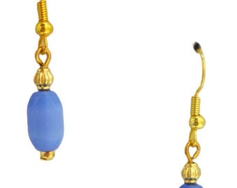 Earrings with tiger's eye beads in blue, beige, off-white, mint green, olive green. Handcrafted pendant, gold-colored ear hooks and spacers