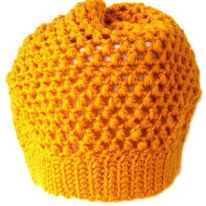 Yellow handcrocheted beanie. Handcrafted mustard yellow slouchy hat, crocheted lady beanie, bobble hat, beanie hat hipster, headgear winter. image 6
