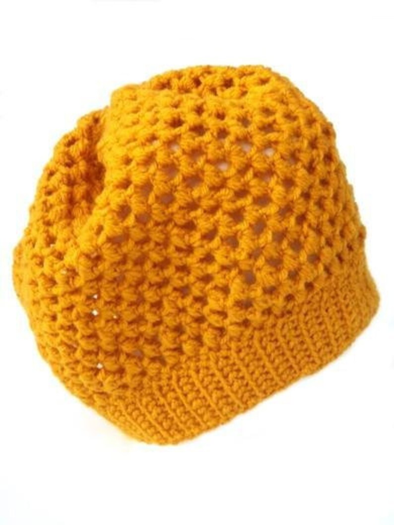 Yellow handcrocheted beanie. Handcrafted mustard yellow slouchy hat, crocheted lady beanie, bobble hat, beanie hat hipster, headgear winter. image 7