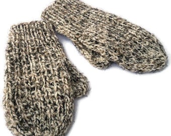 Hand knitted écru mittens, knitted woolen handgloves, knitted mittens, handmade gloves, knitted by hand, cream tweed yarn, Per Elle Knitwear
