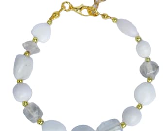 Bracelet with glass beads, ceramic beads, acrylic beads, gold-colored spacer beads. Handcrafted wristband, white, pink, turquoise, Per Elle