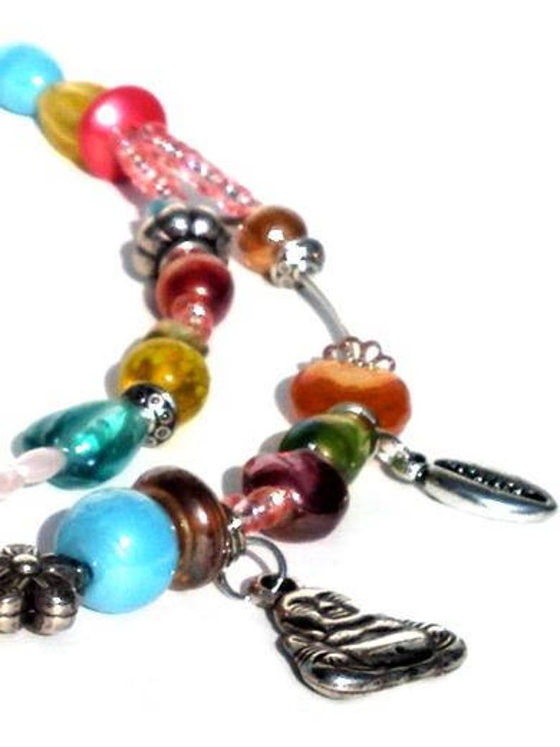 Multicolour short necklace, 2 strands glass beads and charms. Handcrafted beaded collar, red, yellow, orange, blue, green, pink, turquoise image 5