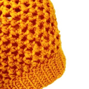 Yellow handcrocheted beanie. Handcrafted mustard yellow slouchy hat, crocheted lady beanie, bobble hat, beanie hat hipster, headgear winter. image 2