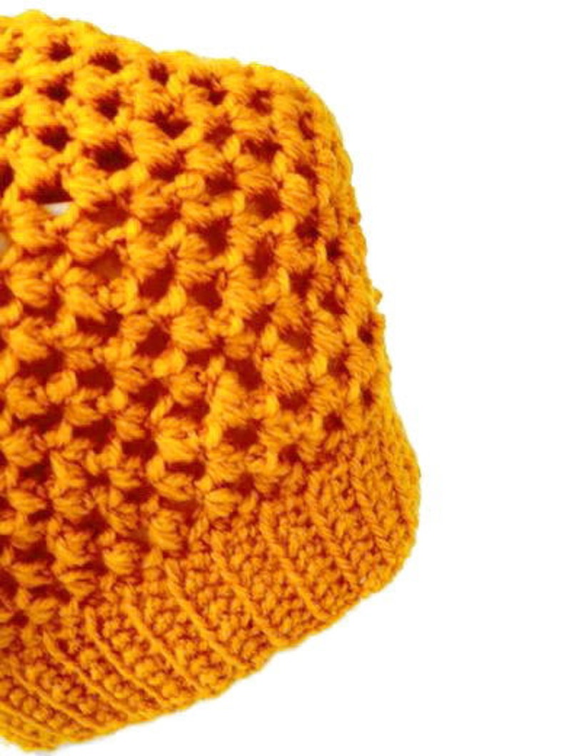 Yellow handcrocheted beanie. Handcrafted mustard yellow slouchy hat, crocheted lady beanie, bobble hat, beanie hat hipster, headgear winter. image 2