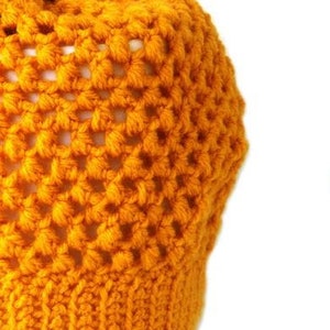Yellow handcrocheted beanie. Handcrafted mustard yellow slouchy hat, crocheted lady beanie, bobble hat, beanie hat hipster, headgear winter. image 3