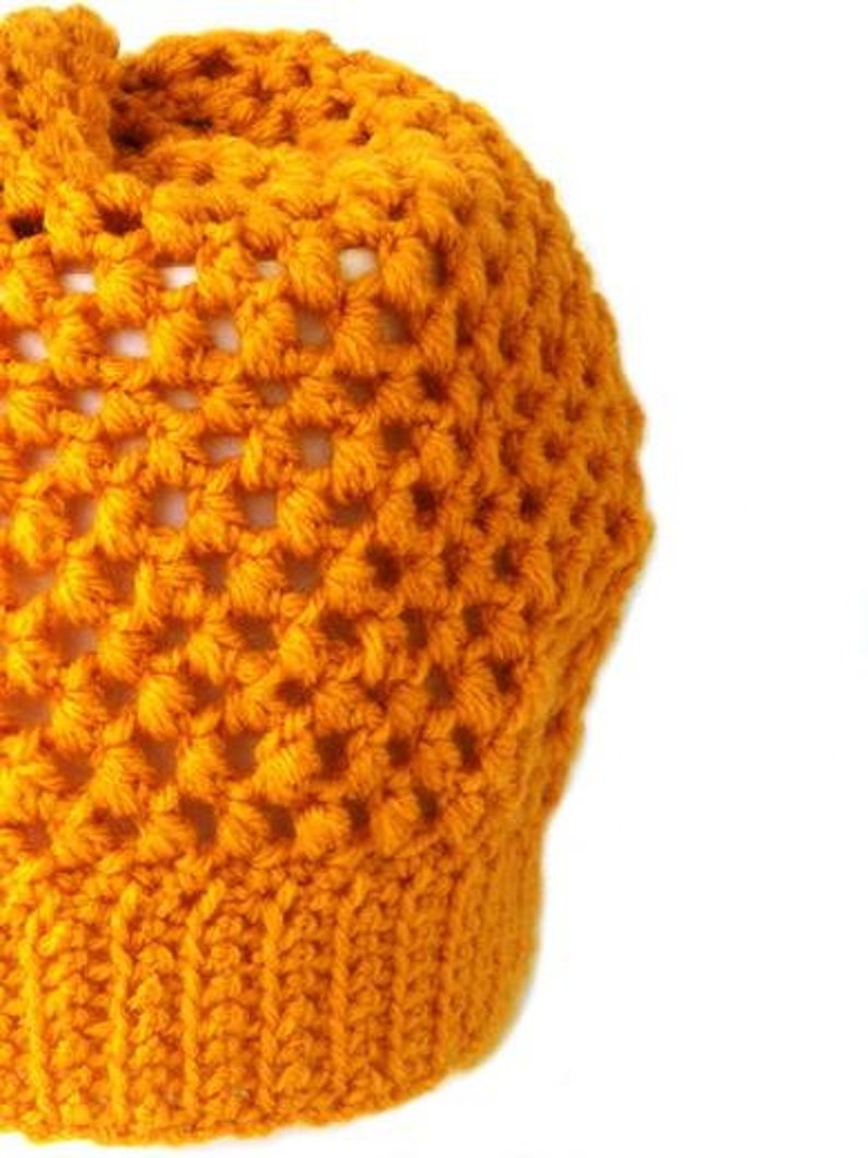 Yellow handcrocheted beanie. Handcrafted mustard yellow slouchy hat, crocheted lady beanie, bobble hat, beanie hat hipster, headgear winter. image 3