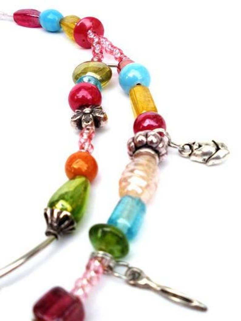 Multicolour short necklace, 2 strands glass beads and charms. Handcrafted beaded collar, red, yellow, orange, blue, green, pink, turquoise image 3