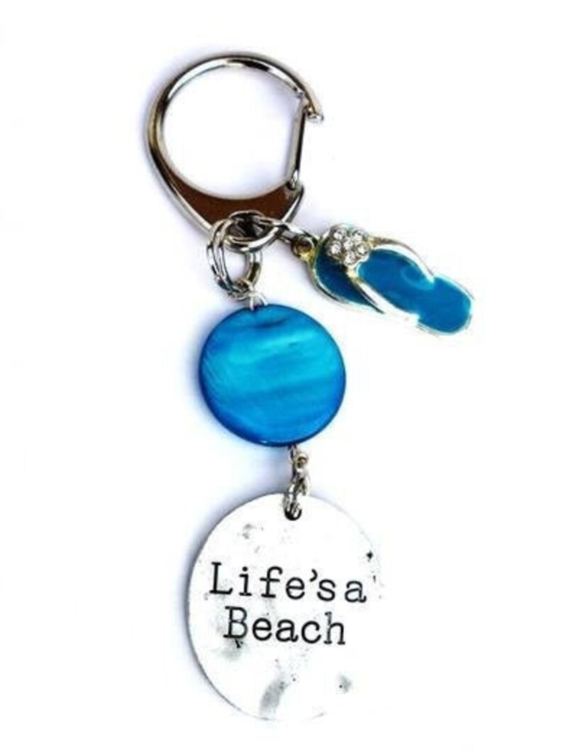 Bag Charm, Keychain With Mother of Pearl, Metal Pendant Epoxy Flipflops