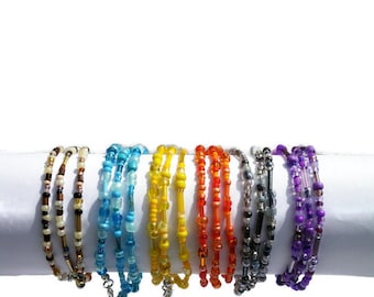 Wrap bracelet with glass beads. Handcrafted wristband mix and match, boho beaded bracelet, triple wrap wristlet, friendship bracelet, Ibiza