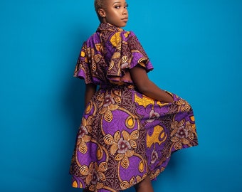 African Print Dress, Ankara Dress, Purple Dress, Flowery Dress, Dress With Pockets, Ankara Short Dress, Ankara Dress