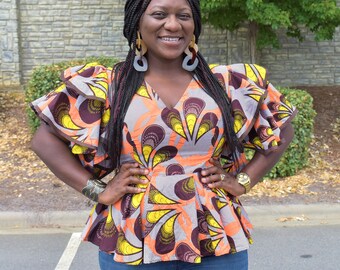 African Clothing-african Print Top W/ Butterfly Sleeves