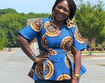 Blue Peplum Top-African Clothing for Women-Ankara Top-African Blouse-Women's Clothing-Ankara Clothing-African-African Clothing