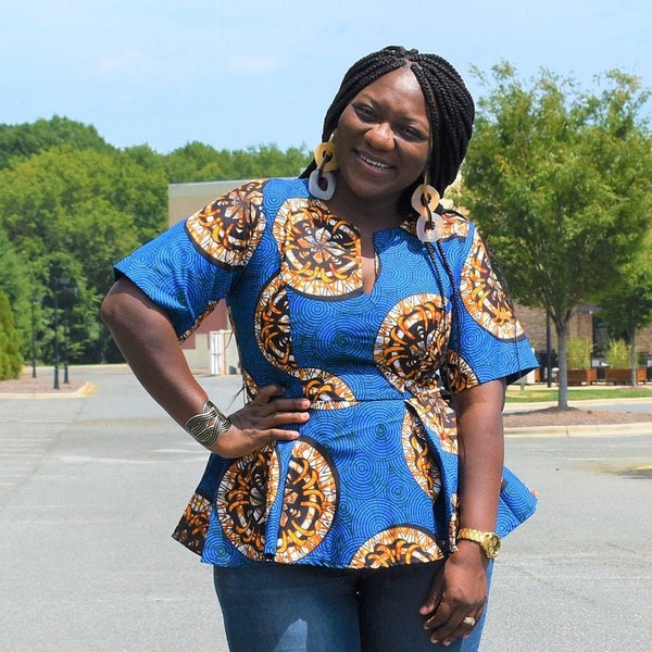 Blue Peplum Top-African Clothing for Women-Ankara Top-African Blouse-Women's Clothing-Ankara Clothing-African-African Clothing