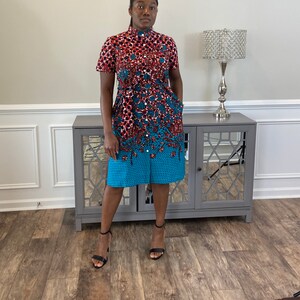 African Print Dress W/ Collar, Ankara Dress, Ankara Short Dress, Button Down Dress, Dress With Belt, Classy Dress, Knee Length Dress image 3