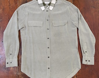 Camisa a cuadros verde vintage con botones - Pequeña
