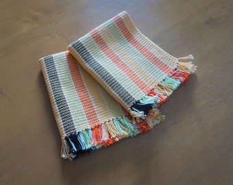 Woven dishcloths, Pack of 2.  Reusable Towels, Natural Fibers - 100% cotton, Eco-friendly. Yellow - orange handmade on traditional loom