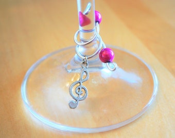 Set of 6 decorative wine glass identifiers - music note. Soft aluminum rod. Glass markers,  wine glass charms for music lover. Friend gift