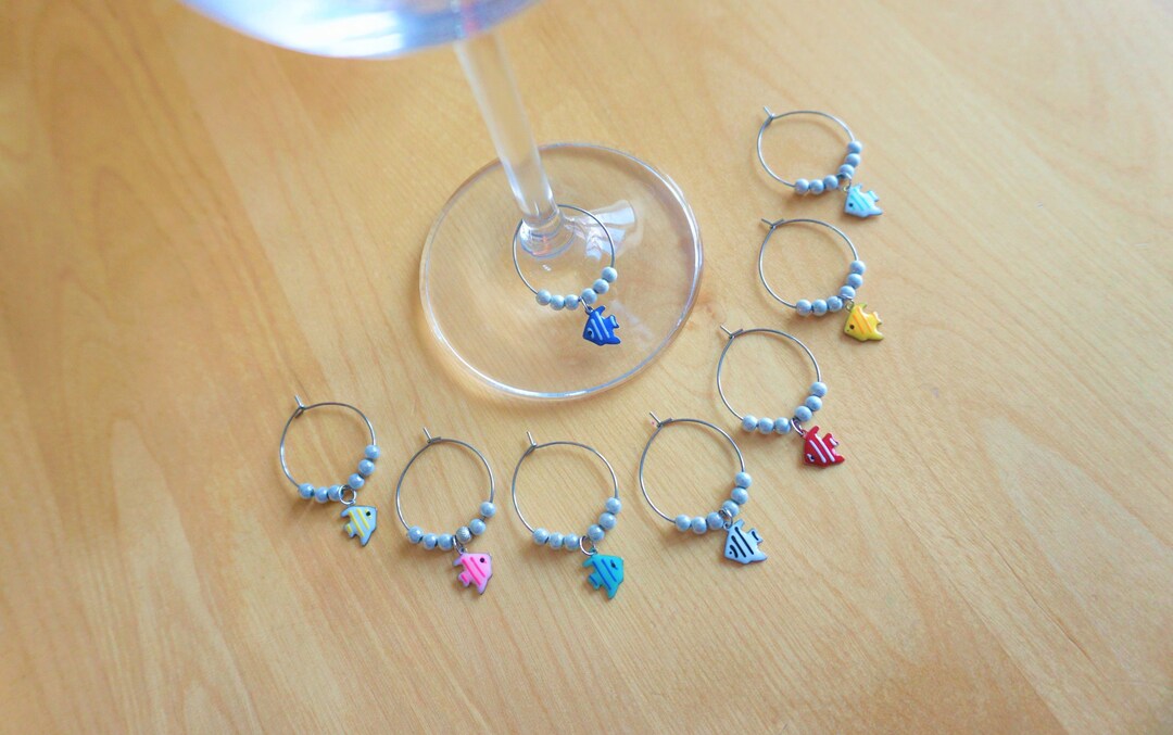 Set of 8 Decorative Wine Glass Identifiers Fish Charm. Glass Etsy