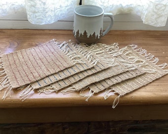 Set of 6 coasters, rustic style, woven on a loom.