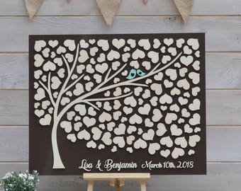 Custom 3D Wedding guest book alternative Brown tree wood hearts Rustic wedding guest book Unique guestbook wooden Tree of life Wedding gift