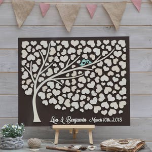 Custom 3D Wedding guest book alternative Brown tree wood hearts Rustic wedding guest book Unique guestbook wooden Tree of life Wedding gift