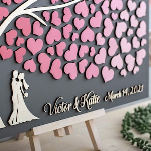 3D Wedding guest book alternative tree wood Custom unique guestbook hearts Bride and Groom guest book wooden guestbook Tree of life Gift