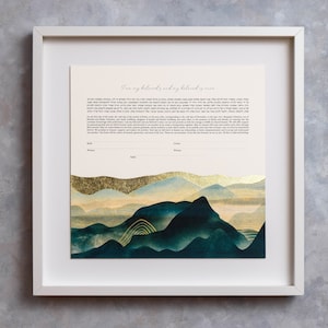 Custom Ketubah, Modern Ketubah, Minimalist Reform Egalitarian Ketubah, Gold Leaf, Landscape Wall Art, Giclée Print Ketubah, Wedding Vows
