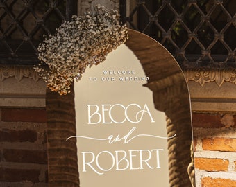 Arched Gold Mirror Wedding Welcome Sign - Modern Acrylic Wedding Sign - Welcome to the Wedding - Minimalist Wedding - Wedding Decor