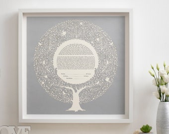 Custom Metallic SILVER Ketubah, Modern Tree Ketubah, Reform Ketubah, Minimalist Ketubah, Interfaith Ketubah, Handmade Ketubah, Wedding Vows