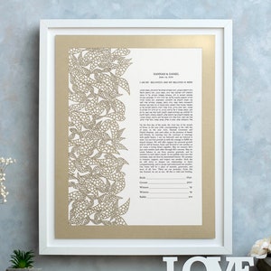 Benutzerdefinierte moderne Ketubah, Papierschnitt Ketubah, handgemachte Ketubah, Ketubah Ketubah, interreligiöse Ketubah, Hochzeitsgelübde, Gold Ketubah, minimalistische Ketubah
