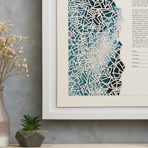 Benutzerdefinierte Ketubah, moderner Papierschnitt Ketubah, Ketubah Aquarell, Heiratsurkunde, Minimalistische Ketubah, Giclee Print Ketubah, Hochzeitgelübde