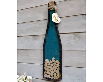 Custom 3D wedding guest book alternative Champagne Bottle wedding Drop box Champagne Bottle Wine Bottle guestbook wood Rustic Wedding gift